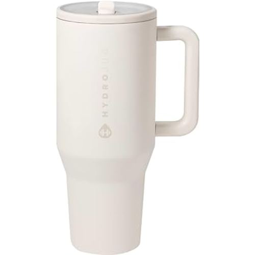HydroJug Traveler - Modern 40 oz Tumbler with Handle & Simple Flip Straw - Car Cup Holder Friendly, Leak Resistant Water Bottle-Reusable Insulated Stainless Steel & Rubber Base - Gifts for Women & Men