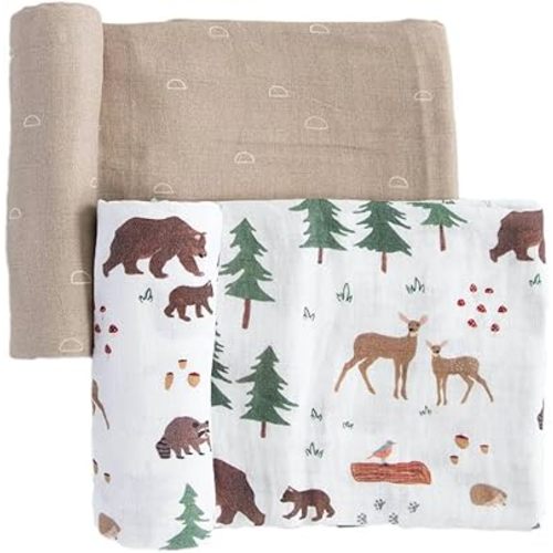 RED ROVR Organic Cotton Swaddle | Newborn Receiving Blanket | Baby Wrap | Boy, Girl, Unisex | Soft, Lightweight, Breathable | Burping, Nursing | 2-Pack | 44" x 44" | Bear Buddies