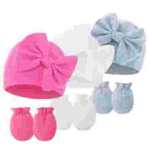 3 Pack Newborn Baby Hospital Hats Beanie Bow Infant Caps Baby Mittens Set for 0-6 Months