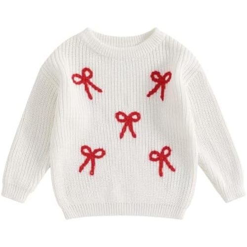 Infant Newborn Baby Girl Cute Long Sleeve Bow Embroidery Chunky Knitted Sweater Toddler Fall Winter Outfits