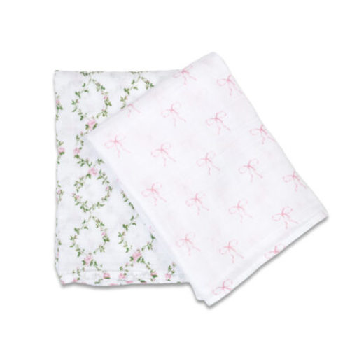 Lulujo Cotton Swaddles - Bows & Rose Trellis - 40x40" - Mary Meyer Stuffed Toys