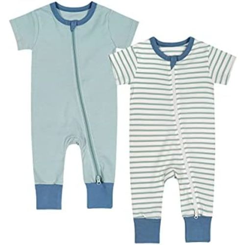 2-Pack Pajamas Cotton 2 Way Zipper 6-12mo Short Sleeve Footless Romper Sleep and Play