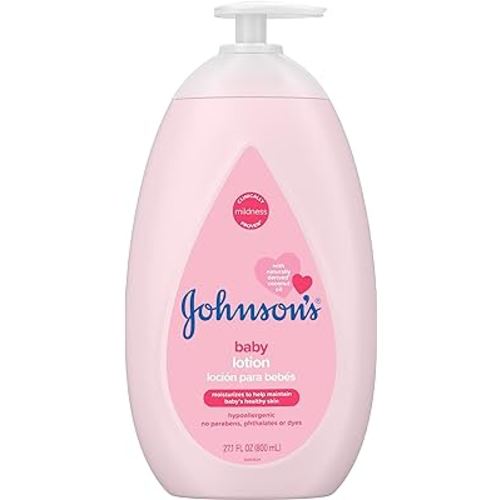 Johnson's Baby Moisturizing Pink Baby Lotion with Coconut Oil, Hypoallergenic and Dermatologist-Tested, 27.1 fl. oz