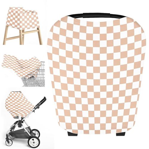 Little Jump Multi-use Baby Carseat Cover, Breathable Nursing Cover, High Stretchy Infant Carseat Canopy, Stroller Cover, Car Seat Covers for Bbies, Boys & Girls (Cream Checkered)