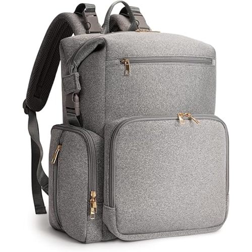 CEI-CEI Neoprene Diaper Bag Backpack with Insulated Pockets, Large Newborn Baby Maternity Bags Travel Tote with Changing Pad (Grey)