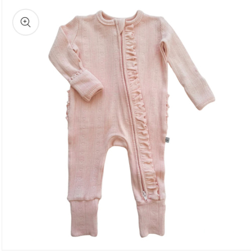 Ruffle Zipper One Piece - Pink Pointelle