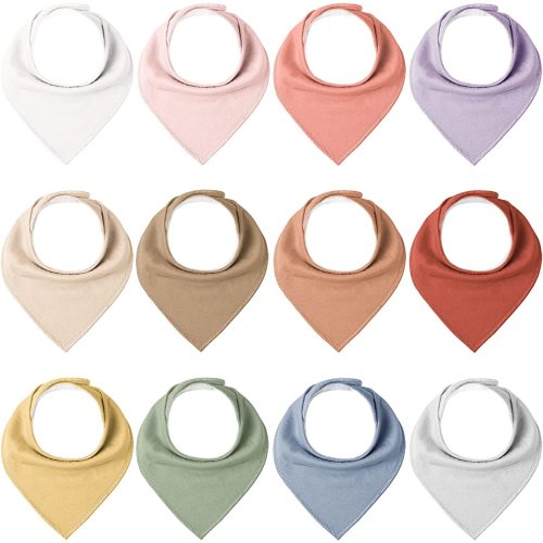 Konssy Baby Bibs 12 Pack Baby Bandana Drool Bibs Cotton for Unisex Boys Girls, 12 Solid Colors Set for Teething and Drooling