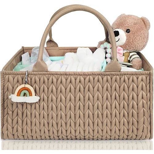 MOMINSIDE Diaper Caddy Organizer, Baby Basket Nursery Storage, Portable Changing Table Car caddy organizer for Girl Boy, Baby Registry Baby Shower Gifts, Newborn Essentials(Brown), FA231103-2N