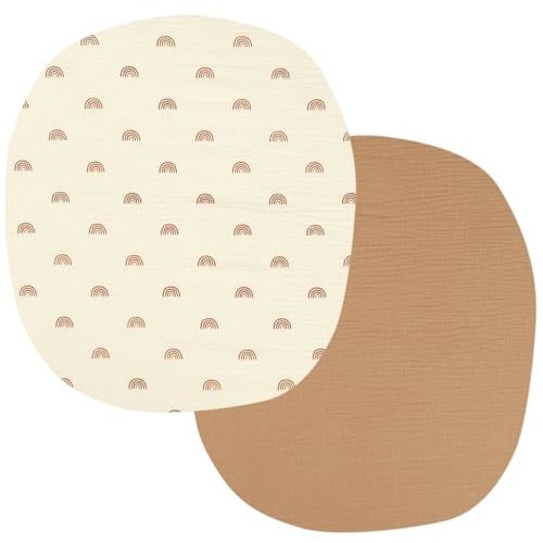 Muslin Bassinet Sheets 24" x21" Compatible with Graco Pack ‘n-Play Dome LX Bassinet, Small Round Bassinet Sheets 2 Pack 100% Cotton Natural and Rainbow