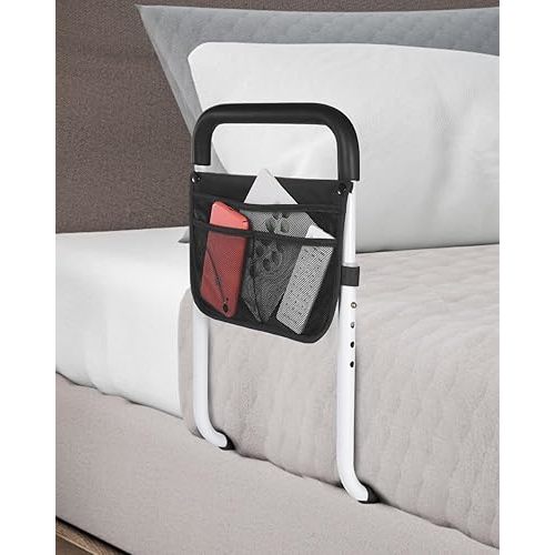 Bed Rails for Elderly Adults Safety - Adjustable Bed Assist Rail for Seniors - Stable Bed Side Rails Handle Support Bar Bed Guard Rails with Storage Bag & Fixing Strap, Fit King Queen Full Twin Bed