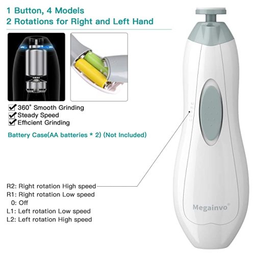 Baby Nail Trimmer Electric Baby Nail File with LED Light 10 Grinding Heads Baby Nail Clippers Safe Quiet Nail Care Kit for Newborn Toddler Kids Toes Fingernails Battery Operated (Not Included) - Grey