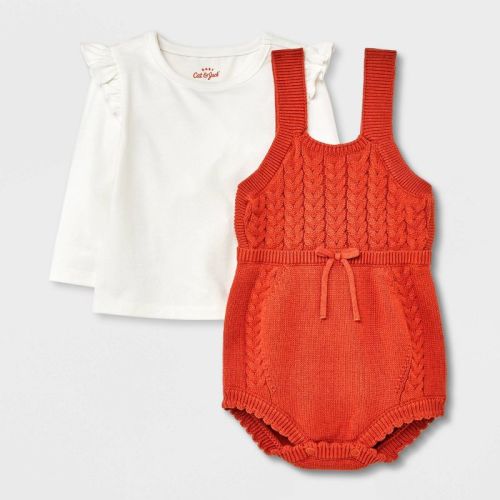Baby Girls' Sweater Romper with Cable T-Shirt Set - Cat & Jack™, Color: Brown, Size: 3-6M