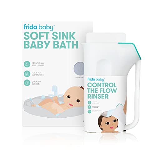 Frida Baby Soft Sink Baby Bath and Control The Flow Rinser Cup Bundle | Bathtime Essentials for Infants