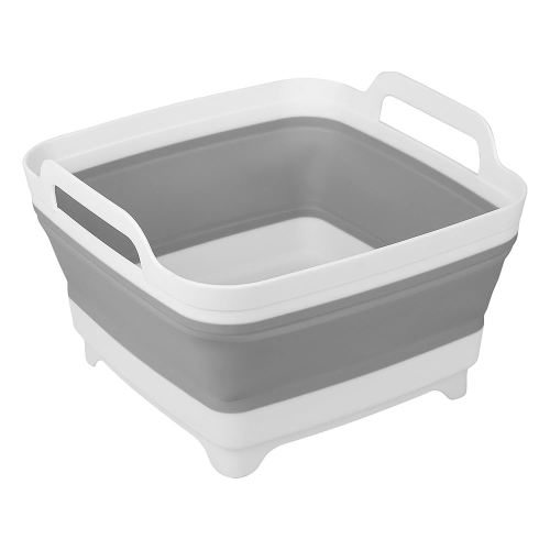 Tiawudi 2 Pack Dishpan for Washing Dishes, Wash Basin with Draining Plug Carry Handles, Collapsible Bucket for Cleaning, Portable Sink, Foldable Plastic Tub, 2.4Gal/9L Each