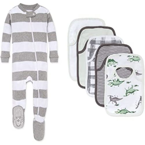 Burts Bees Baby Baby Girls' Zip Up Footed Sleeper & Bibs