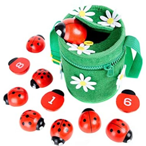 Counting Ladybugs - Montessori Wooden Counting Toy for Girls 3 4 5 Year Old - Ladybug Learning Toys for Toddlers - Preschool Kids Toys for Number Matching, Sorting & Fine Motor Skills - Lady Bug Gifts