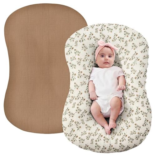 Muslin Baby Lounger Cover - Brown & Floral