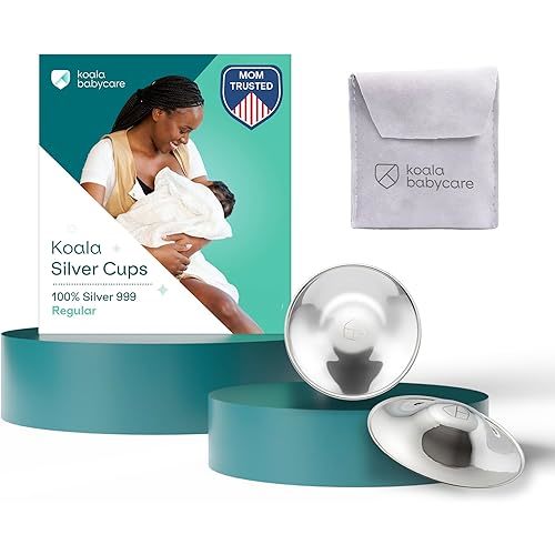 Koala Babycare The Original Nursing Cups 999 Silver – Nipple Shields for Nursing Newborn - Breastfeeding Essentials Protect and Soothe Cracked Nipples - Standard Size