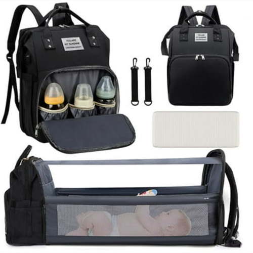 MindBodyect Large Capacity Backpack Diaper Bag with Changing Station, Black