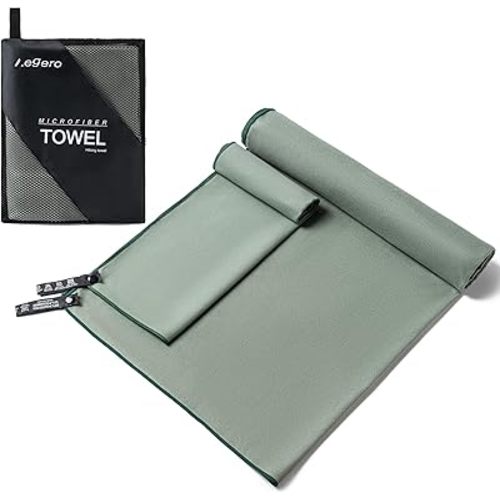 Aegero Camping Towel,2 Pack Microfiber Travel Sports Towel,Quick Dry-Super Absorbent-Ultra Compact-Ultra Soft-Lightweight.Suitable for Gym,Yoga,Trip,Beach,Shower,Backpacking,Pool(Army Green)