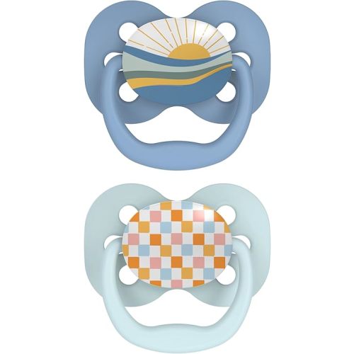 Dr. Brown's Advantage Baby Pacifier, Fully Symmetrical Soother with Soft Silicone Bulb, 0-6m, BPA Free, Blue Sunrise, 2 Pack (Style May Vary)