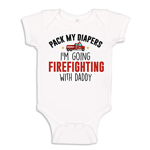 Pack My Diapers I'm Going Firefighting with Daddy Baby Bodysuit/Toddler T-Shirt Firefighter Baby Clothes