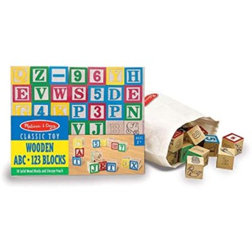 Melissa & Doug Deluxe Wooden ABC/123 Blocks Set with Storage Pouch (50 pcs; Colors May Vary) with Gift Cards