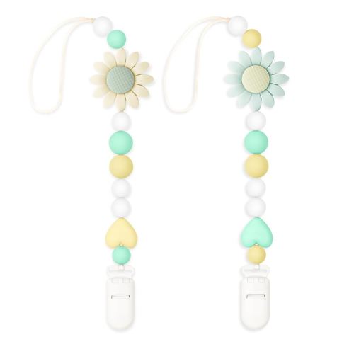 Silicone Pacifier Clip, 2 Pack Pacifier Holder for Boys and Girls, Adorable Sunflower Pacifier Clips Fits for Most Pacifier, Baby Teethers, Baby Shower and Baby Gift (Light Blue&Cream)