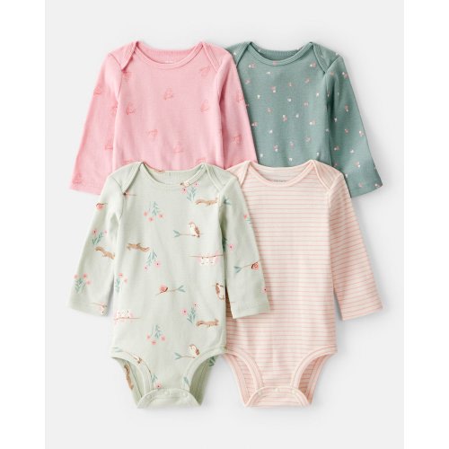 Baby Girl 4-Pack Owl Print Cotton Long-Sleeve Multipack Bodysuits - Green/Pink/White - Carter's | Carter's