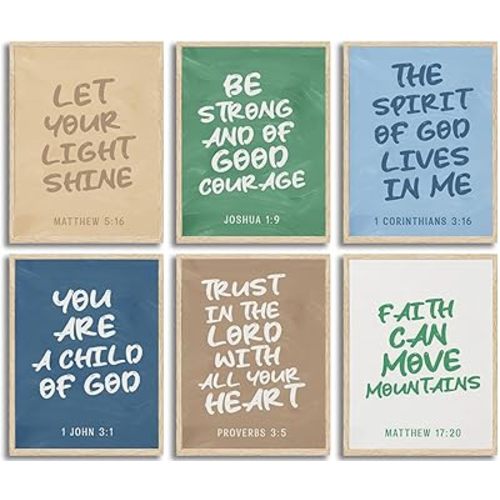 6Pcs Children's Bible Verse Wall Art Christian Inspirational Wall Decor Pictures Religious Educational Canvas Posters Prints for Nursery Kids Bedroom Classroom Wall Decor 12x16in Unframed