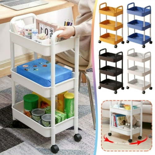 3-Tier Rolling Storage Cart with Wheels – Plastic Multi-Room Organizer for Kitchen, Living Room, Office, and Bathroom, Easy Mobility with Functional Design