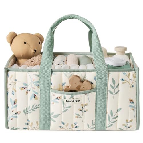 Blissful Diary Leaf Diaper Caddy Organizer, Stylish Nursery Storage Basket, Gift for Baby Shower, Newborn Essentials, Sage Leaf