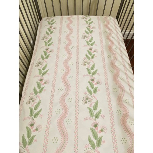 Cotton Crib Sheet, Stripes and Vines Designer Fabric, Blue, Green, Pink Crib Sheet or Crib Sheet and Blanket Set