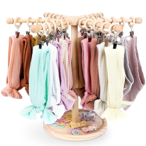AOFLLU Headband Holder for Girls, 360 Rotating Headband Organizer Stand Bow Organizer for Girls, Baby Headband Display Rack, Hair Accessories Organizer Storage for Nursery Room Decor (Beige)