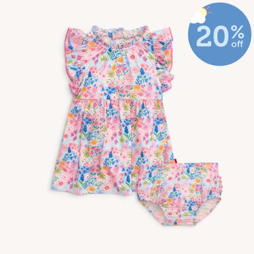 lily modal magnetic little baby ruffle sleeve dress + diaper cover set – Magnetic Me