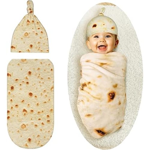 Baby Burrito Swaddle Blanket Newborn Swaddle Blanket with Hat, Realistic Soft Flannel Blanket for Baby (20.8 Inchs)