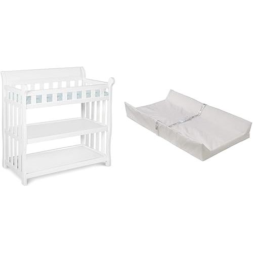 Delta Children Eclipse Changing Table with Changing Pad, White & Foam Contoured Changing Pad with Waterproof Cover
