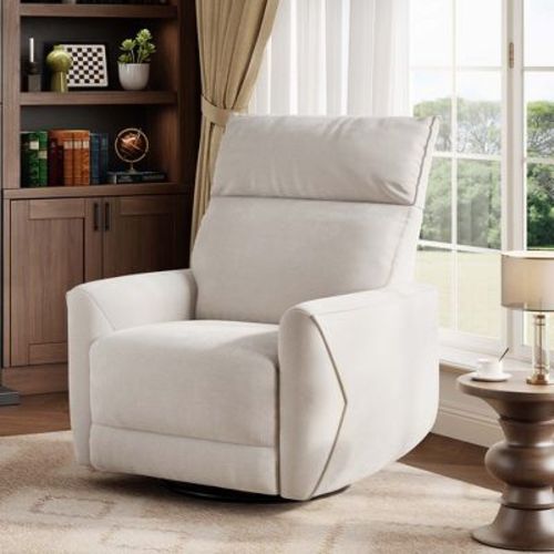 Power Recliner Chair, Upholstered Leather Swivel Rocker Glider Recliner Nursery Chair with USB Port, Ergonomic Designed Single Sofa Seat