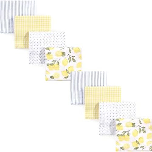 Hudson Baby Unisex Baby Cotton Flannel Receiving Blankets Bundle Set, Lemons 8-Pack, One Size