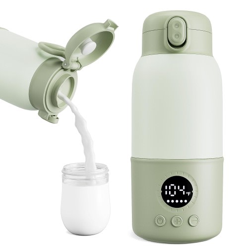 Portable Bottle Warmer for Travel,Formula Container to Go 12.8oz Baby Bottle Warmer with 2-Min Fast Heating,Milk Warmer for Baby Travel Essential with Long Time Keep Warm Function