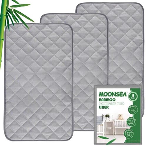 Bamboo Diaper Changing Pad Liner Non-Slip, Soft Terry Waterproof Changing Pad Mat, Quilted Absorbent Bassinet Liner Washable, 3 Pack Large 14"x 27" Reusable Changing Table Pad Protector Grey - Gray - 14"x 27" rectangle (Pack of 3)