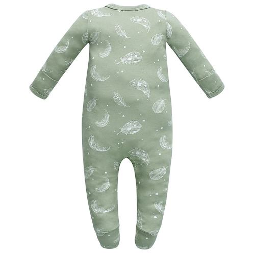 100% Organic Cotton Zip Footed Pajamas - Feather Green