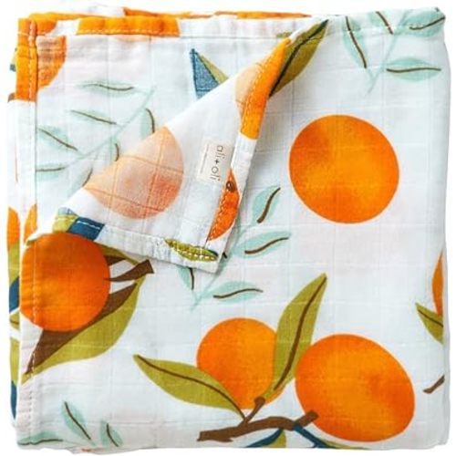 Ali+Oli Muslin Swaddle Blanket for Baby (Tangerine) Large 47" x 47" Soft Rayon Made from Bamboo & Organic Cotton, Machine Washable Receiving Blanket Wrap for Newborn to Toddler