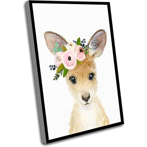 Small Room Decor,Nursery Prints Girl Kangaroo,Nursey Decor,Australian Nursery,Animal Paintings,Kids Room Decor For Girls & Boys,Australian Animals Nursery Wall Art Decor,8x12 Inch Framed Wall Art