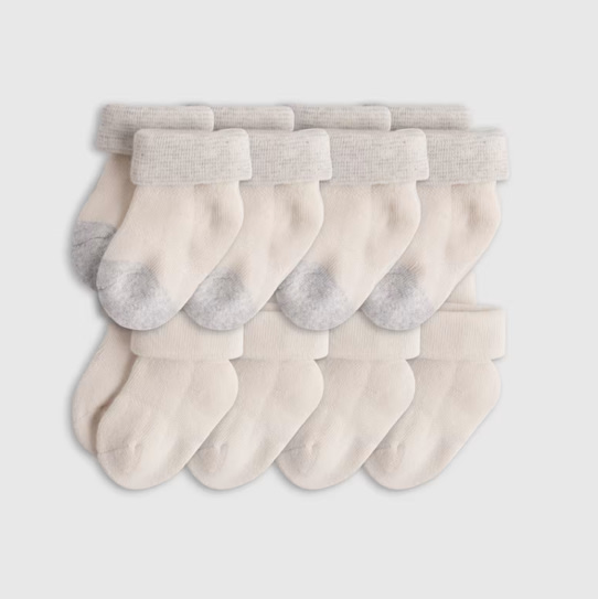 Organic Cotton Fold Over Socks 8-Pack - Baby in White/Grey