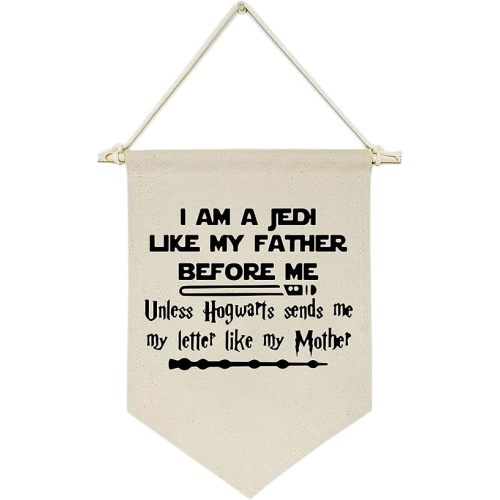 I Am A Jedi Like My Father Before Me -Canvas Hanging Flag Banner Wall Sign Decor Gift for Baby Kids Boy Nursery Teen Room Front Door - Christmas Birthday Presents