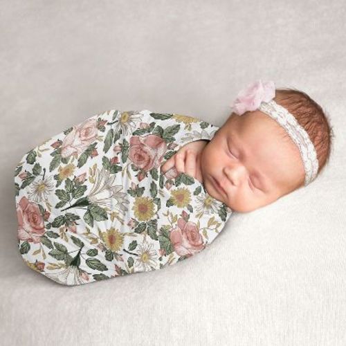 Sweet Jojo Designs Girl Swaddle Baby Blanket Vintage Floral Pink Green And Yellow