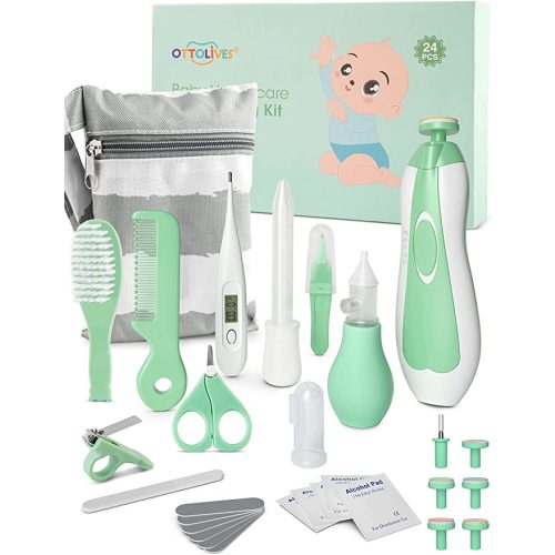 OTTOLIVES Baby Healthcare and Grooming Kit, 24 in 1 Baby Electric Nail Trimmer Set Newborn Nursery Health Care Set for Newborn Infant Toddlers Baby Boys Girls Kids (0-3 Years+) (Upgrade Green)