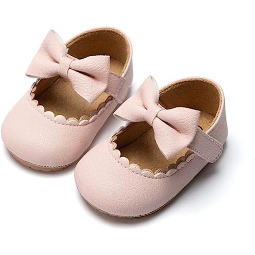 Baby Mary Jane Flats for Girls with Bowknot Cotton Anti Skid Sole Infant First Walker Princess Dress Crib Wedding Shoes