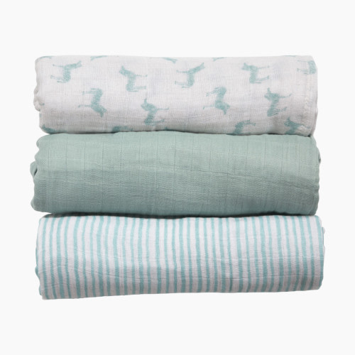 Tiny Kind 3 Pack Organic Muslin Swaddle - Ashley Blue Zebra